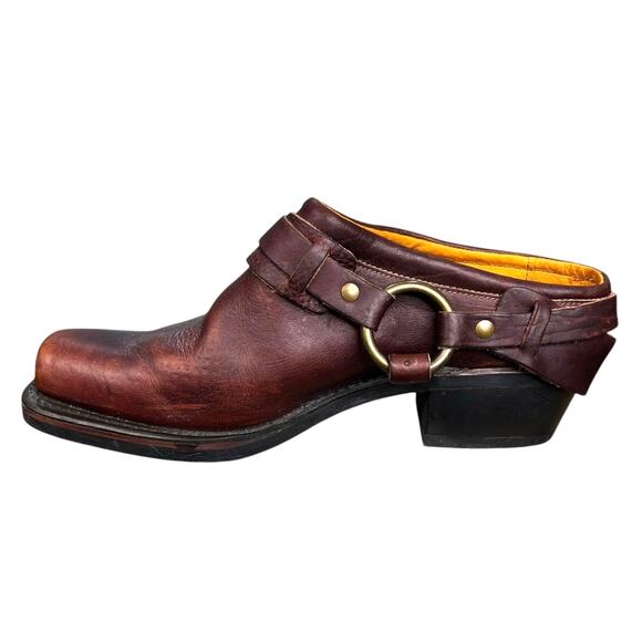 Vintage Frye Women’s Belted Brown Leather Harness Mule Size US 9.5 - Picture 2 of 10